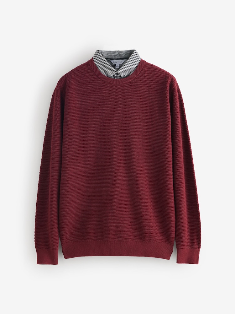 Бургундский - Джемпер с рубашкой-обманкой - Изображение 1 1