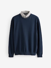 Navy Mock Layer Long Sleeves Shirt Jumper - Image 1 of 1