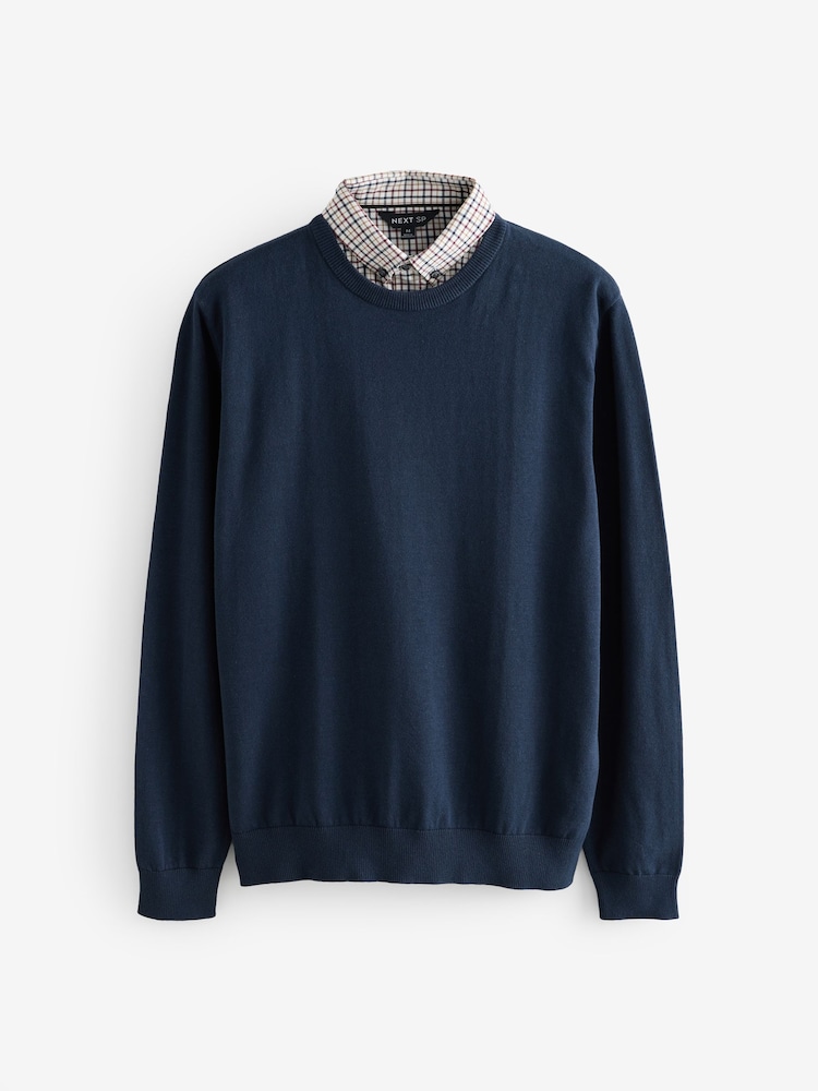 Navy Mock Layer Long Sleeves Shirt Jumper - Image 1 of 1