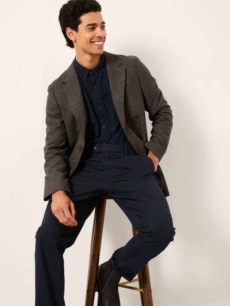 FatFace Witley Brown Wool Mix Houndstooth Check Blazer - Image 1 of 5