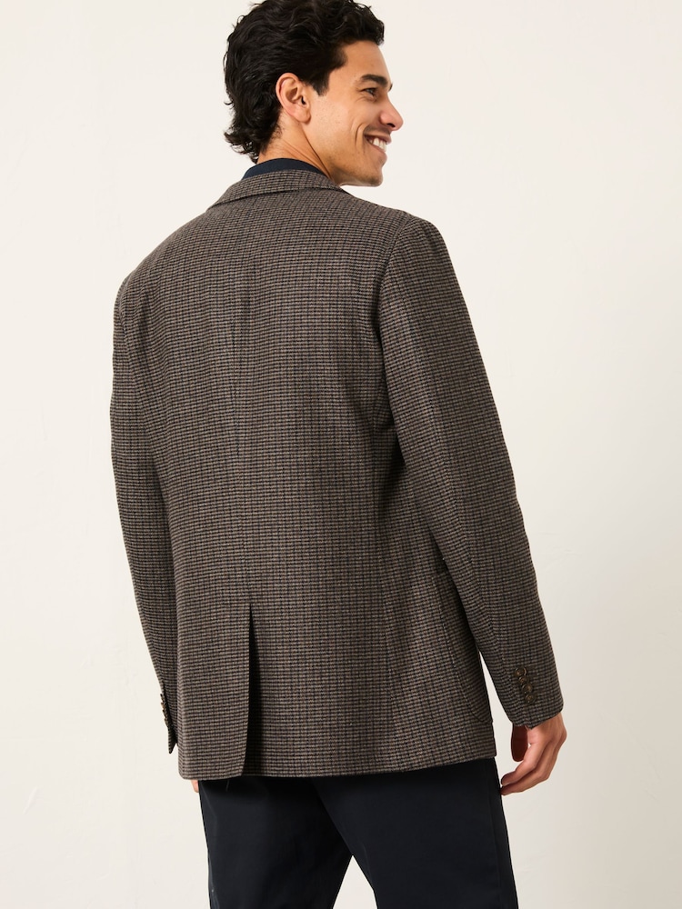 FatFace Witley Brown Wool Mix Houndstooth Check Blazer - Image 2 of 5