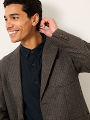 FatFace Witley Brown Wool Mix Houndstooth Check Blazer - Image 3 of 5