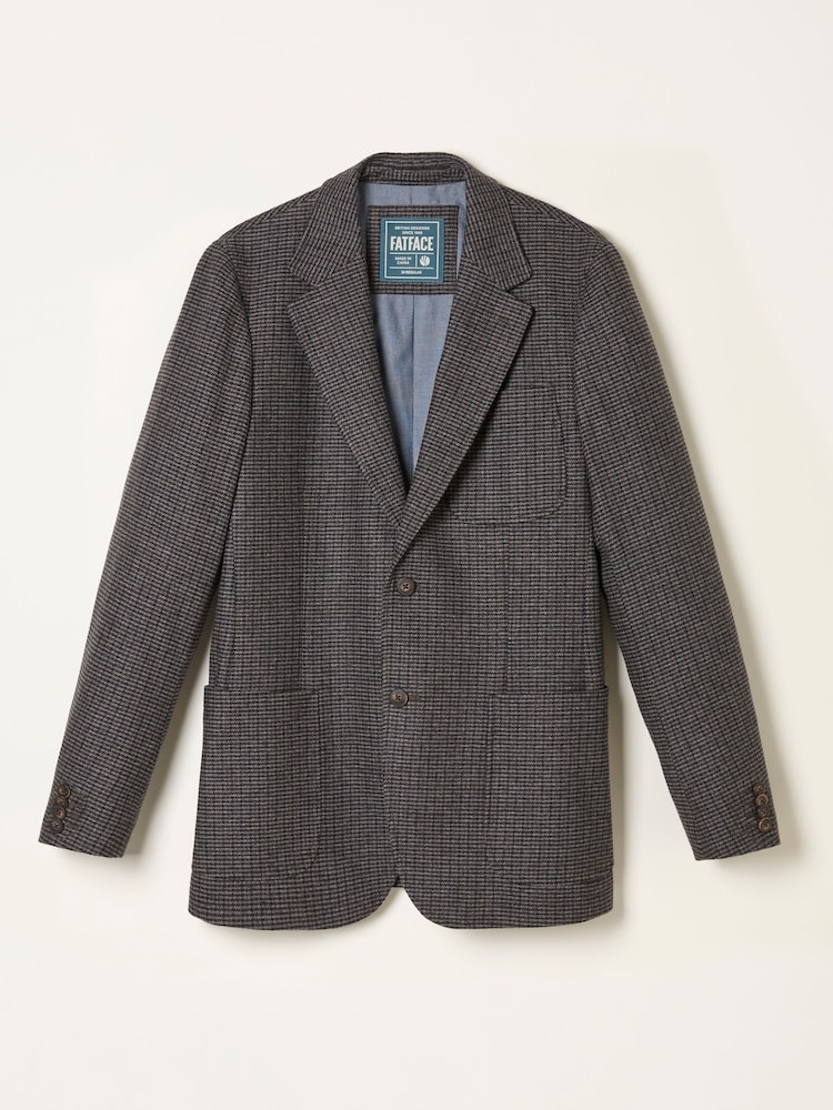 FatFace Witley Brown Wool Mix Houndstooth Check Blazer - Image 5 of 5