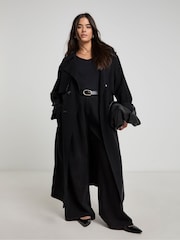Simply Be Black Draped Trench Coat - Image 1 of 4