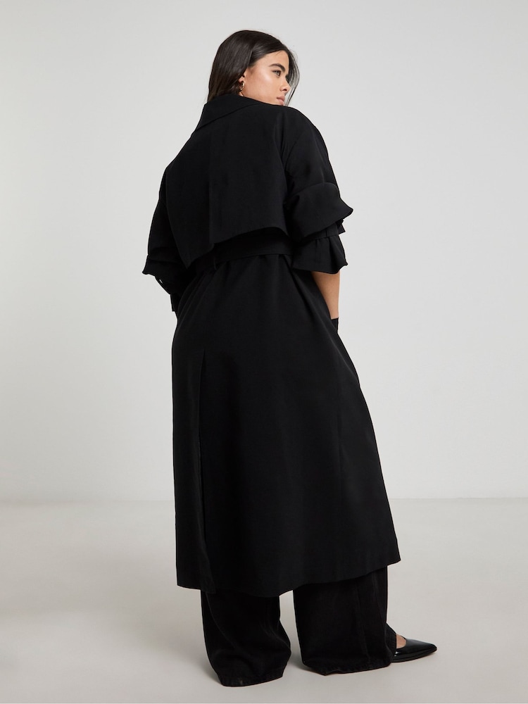 Simply Be Black Draped Trench Coat - Image 2 of 4