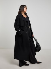 Simply Be Black Draped Trench Coat - Image 3 of 4