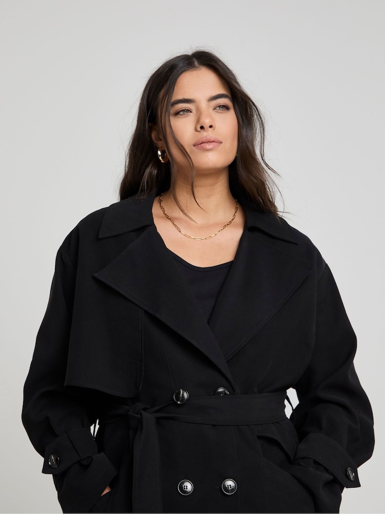 Simply Be Black Draped Trench Coat - Image 4 of 4
