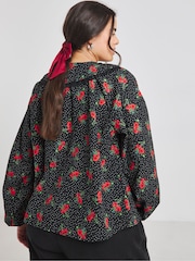 Simply Be Black Floral Collar Detail Blouse - Image 2 of 4