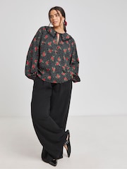 Simply Be Black Floral Collar Detail Blouse - Image 3 of 4