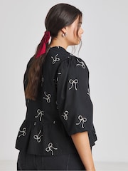 Simply Be Black Embroidered Bow 100% Cotton Top - Image 2 of 4