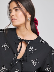 Simply Be Black Embroidered Bow 100% Cotton Top - Image 3 of 4