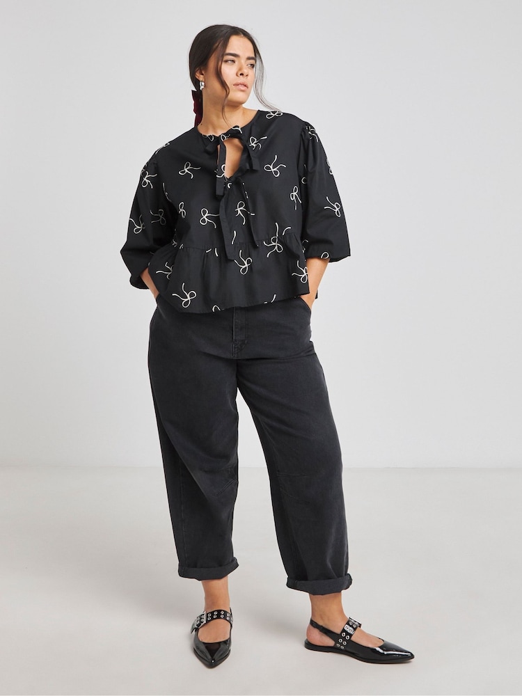Simply Be Black Embroidered Bow 100% Cotton Top - Image 4 of 4