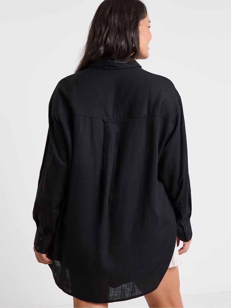 Simply Be Black Relaxed Linen Shirt - Image 2 of 4