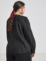 Simply Be Black Broderie Collared 100% Cotton Blouse - Image 3 of 6