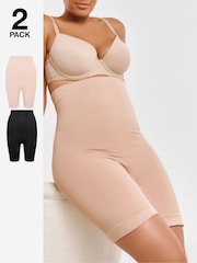 Simply Be Black/ Nude Seamfree Thigh Shaper Medium Control Briefs 2 Pack - Image 1 of 8