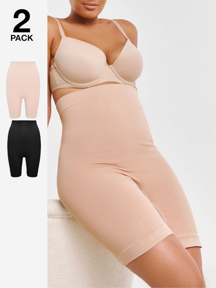 Simply Be Black/ Nude Seamfree Thigh Shaper Medium Control Briefs 2 Pack - Image 1 of 8