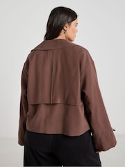 Simply Be Brown Draped Cropped Trench Coat - Image 2 of 4