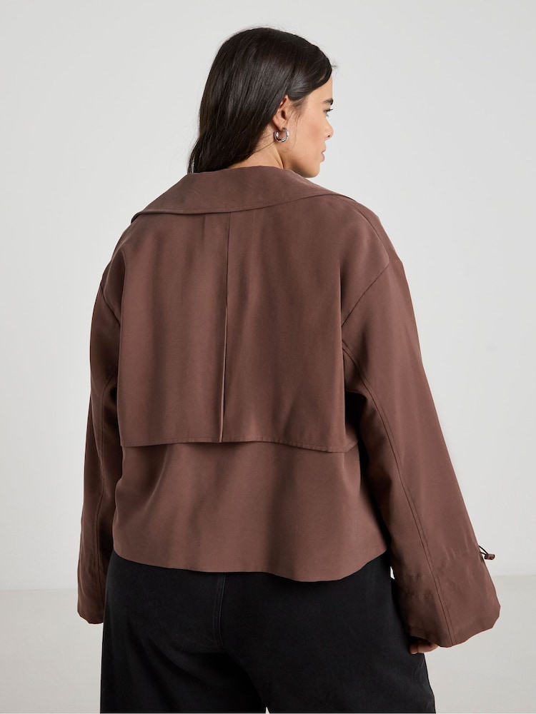 Simply Be Brown Draped Cropped Trench Coat - Image 2 of 4