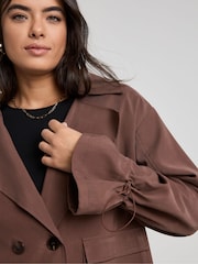 Simply Be Brown Draped Cropped Trench Coat - Image 4 of 4