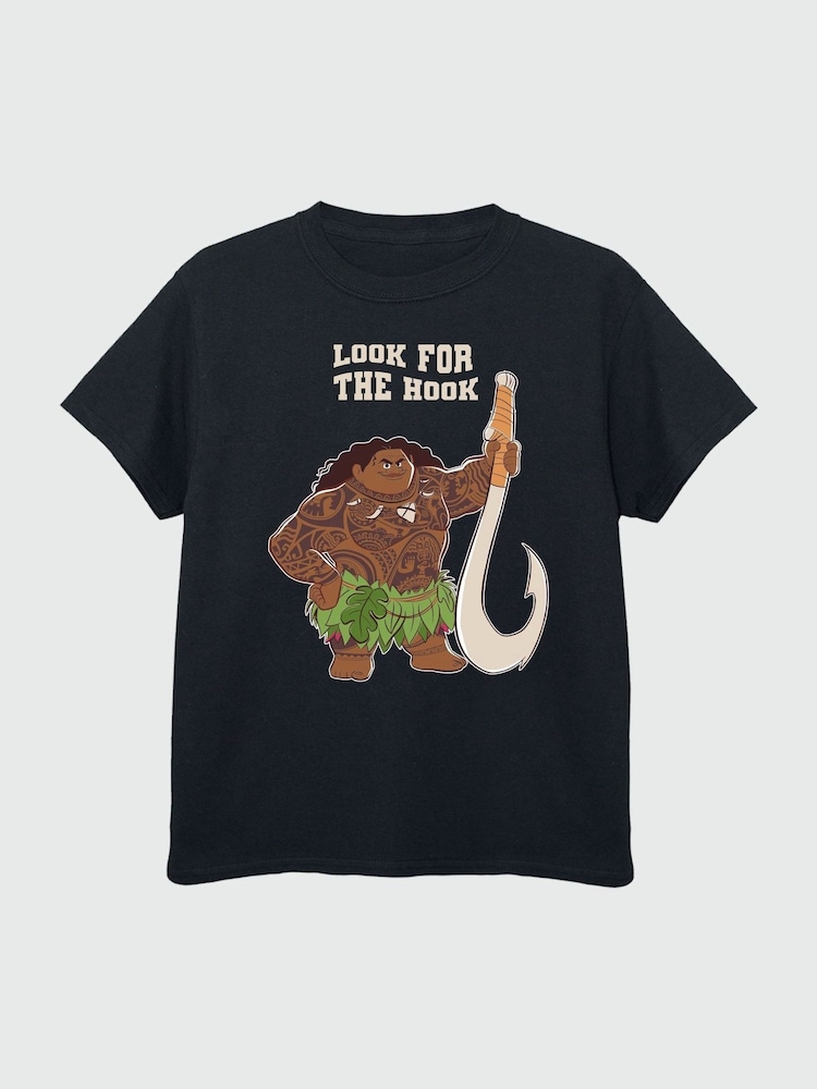 Brands In Black Boys Disney Moana Maui Look For The Hook 100% Cotton T-Shirt - Image 4 of 4