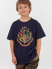 Brands In Blue Boys Harry Potter Hogwarts Crest 100% Cotton T-Shirt - Image 1 of 4