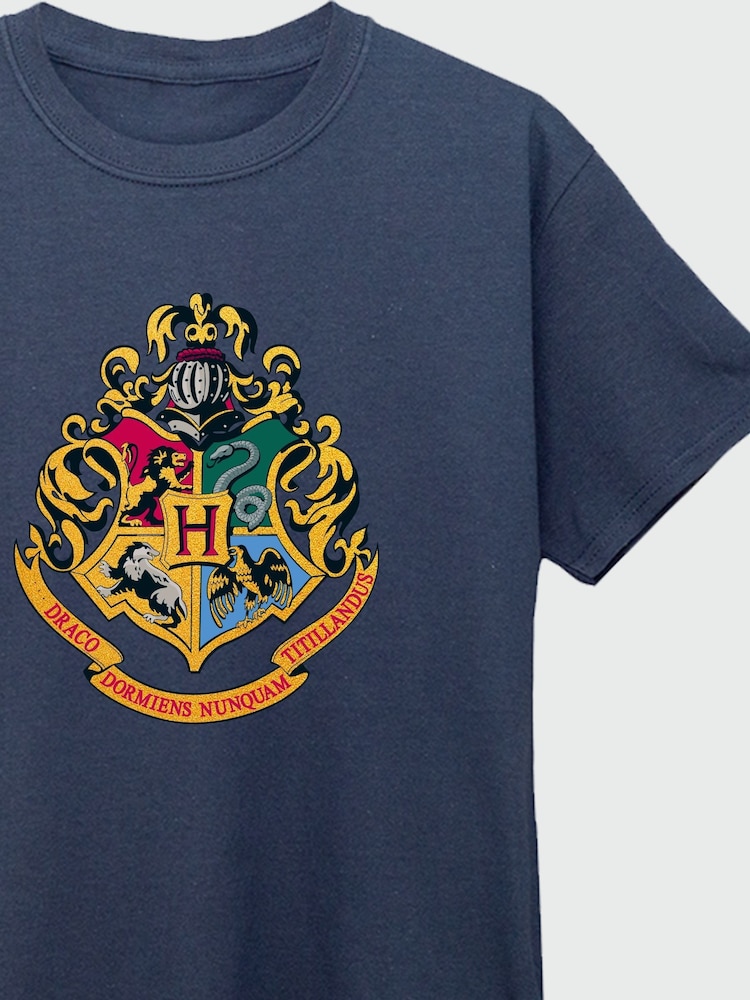 Brands In Blue Boys Harry Potter Hogwarts Crest 100% Cotton T-Shirt - Image 4 of 4