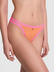 Victoria's Secret PINK Vitamin C Orange Double Strap Thong Lace Trim Knickers - Image 1 of 2