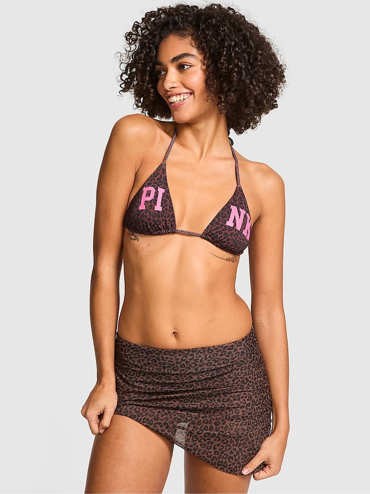 Victoria's Secret PINK Brown Leopard Cheeky Bikini Bottom with Skirt - Image 1 of 2