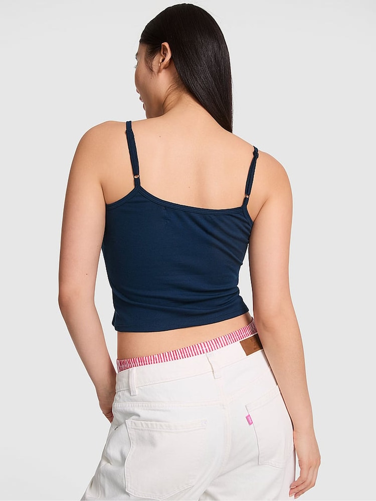 Victoria's Secret PINK Noir Navy Blue Keyhole PJ Cami Top - Image 2 of 4