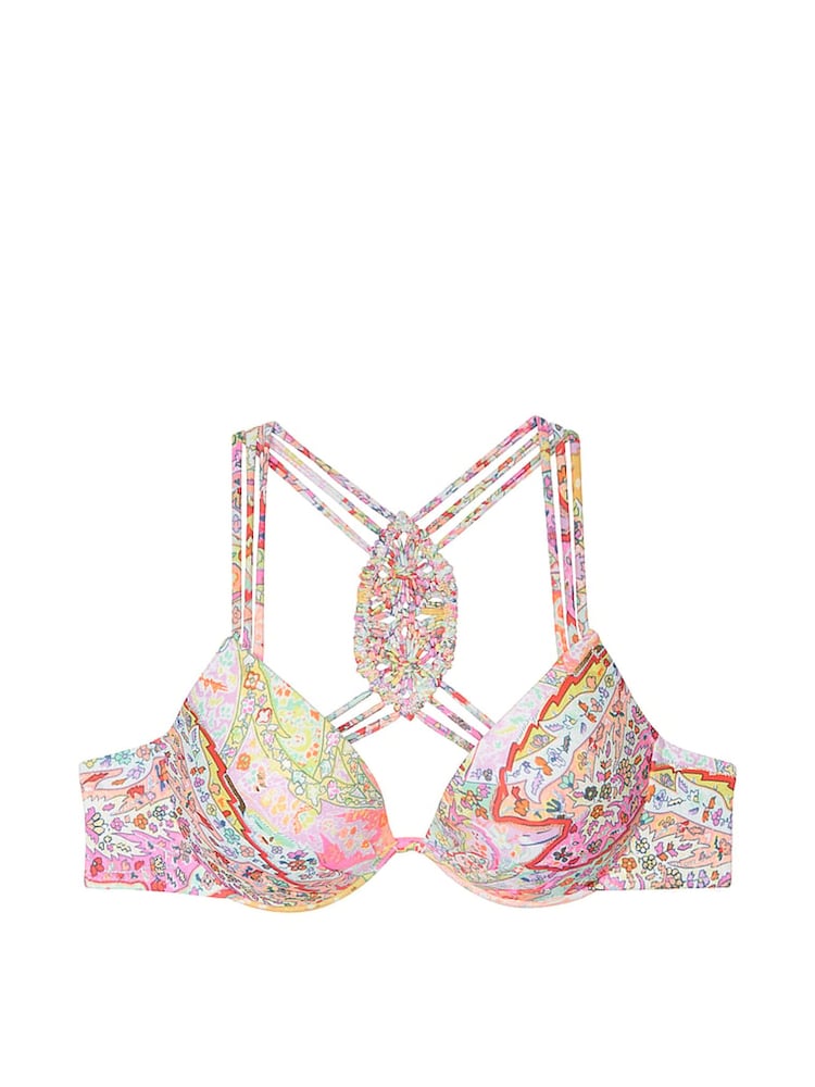 Victoria's Secret Paisley Pink Push Up Macrame Bikini Top - Image 3 of 3