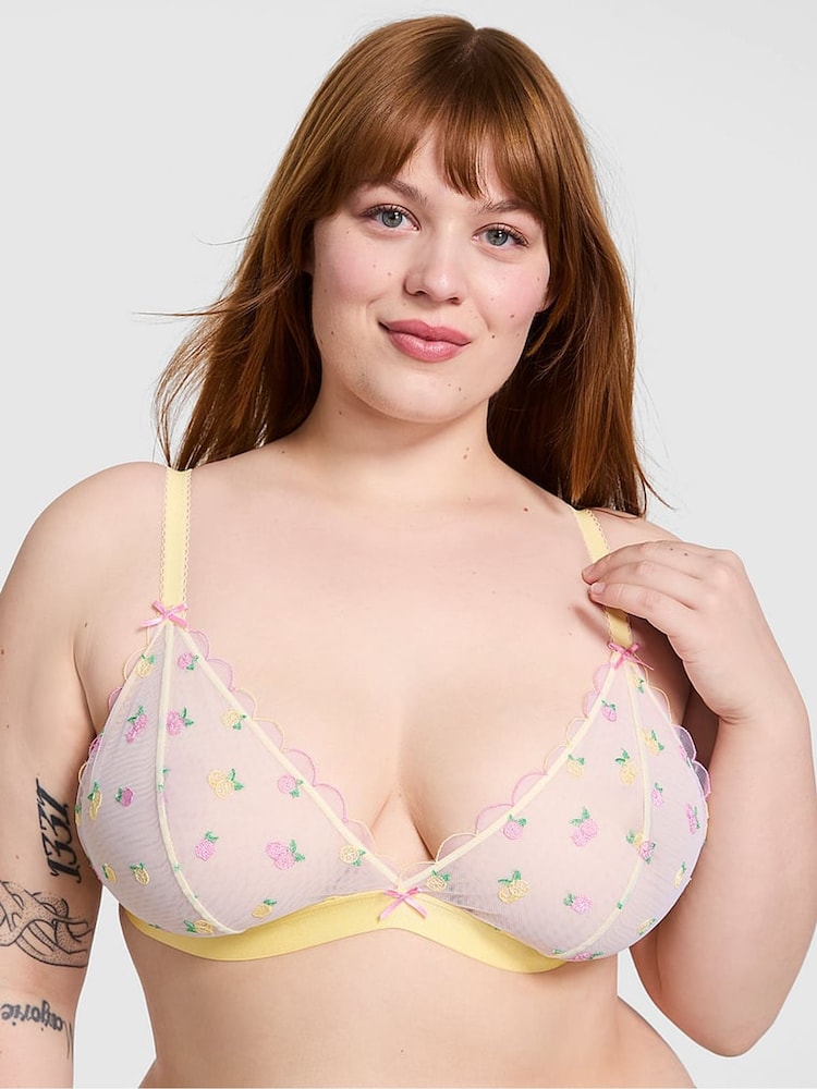 Victoria's Secret PINK Lemon Yellow Bralette Embroidery Bra - Image 1 of 4