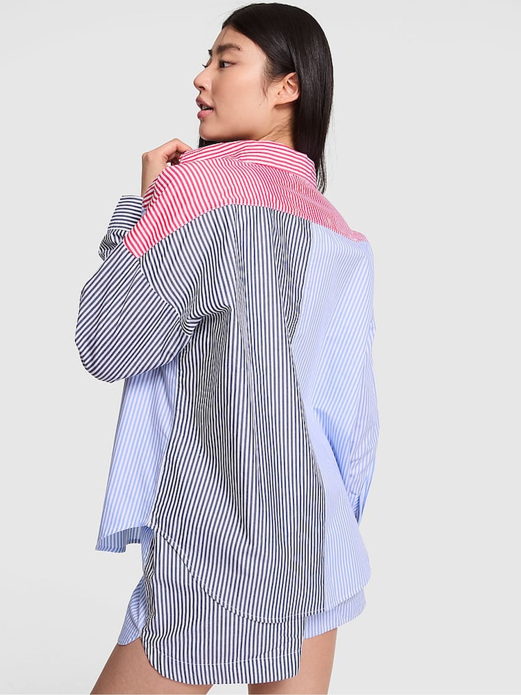 Victoria's Secret PINK Red and Blue Stripe Oversized Pyjama Shirt - Image 2 of 3