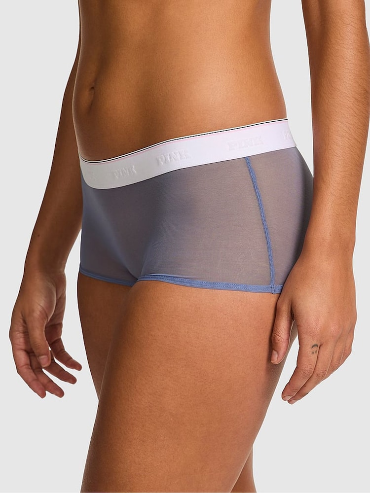 Victoria's Secret PINK Dusty Iris Blue Short Logo Mesh Knickers - Image 1 of 3