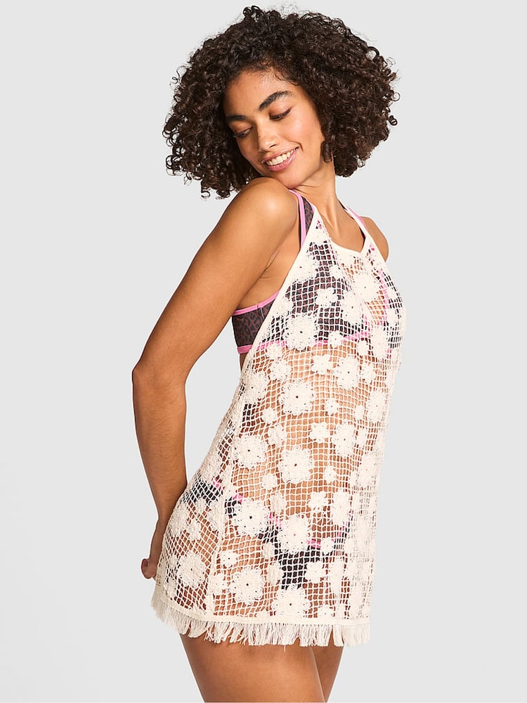 Victoria's Secret PINK White Shell Halter Neck Coverup Dress - Image 1 of 3
