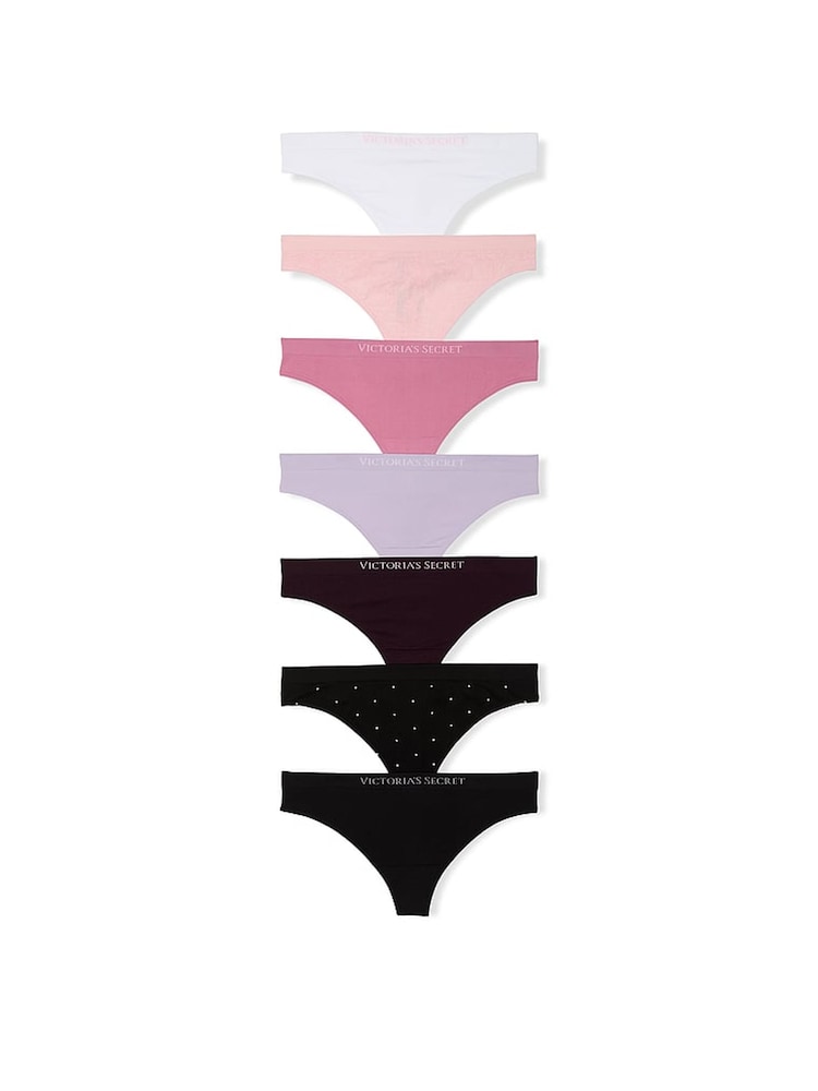 Victoria's Secret White/Pink/Purple/Black Thong 7 Pack Knickers - Image 1 of 4