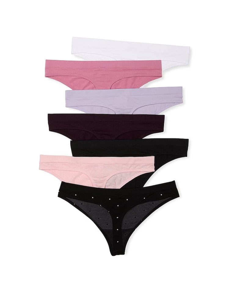 Victoria's Secret White/Pink/Purple/Black Thong 7 Pack Knickers - Image 2 of 4