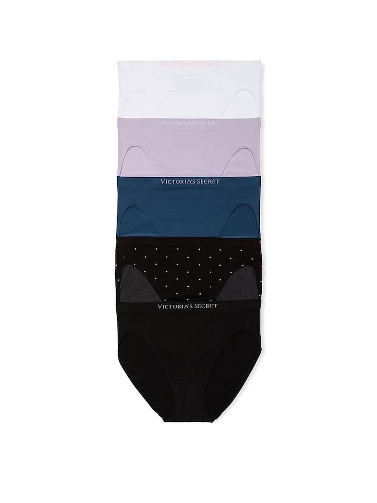Victoria's Secret White/Purple/Blue/Black Brief 5 Pack Knickers - Image 1 of 4