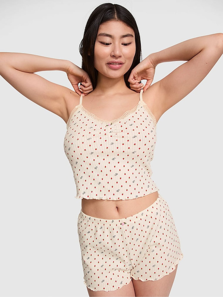Victoria's Secret PINK White Shell Strawberries Pointelle PJ Cami Top - Image 1 of 2