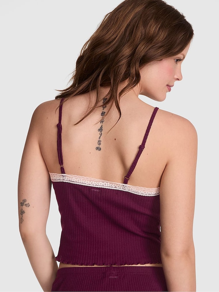 Victoria's Secret PINK Purple Rose Pointelle PJ Cami Top - Image 2 of 3