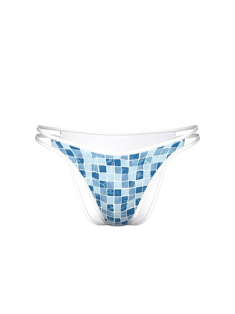 Victoria's Secret Wavy Tiles Blue Cheeky Scuba Bikini Bottoms - Image 3 of 3