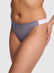 Victoria's Secret PINK Dusty Iris Blue Thong Logo Mesh Knickers - Image 1 of 2