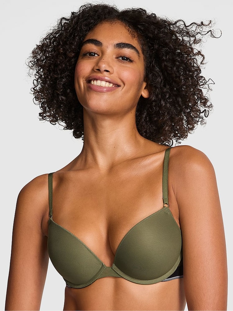 Victoria's Secret PINK Olive Green Super Push Up Mesh Bra - Image 1 of 3