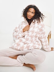 Simply Be Pink Pink Pretty Secrets Quarter Zip Snuggle Top With Ribbed Leggings Lounge Set - Image 1 of 4