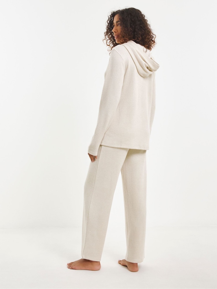 Simply Be Cream Pretty Secrets Ribbed Hooded Lounge Set - Image 2 of 4