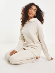 Simply Be Cream Pretty Secrets Ribbed Hooded Lounge Set - Image 3 of 4