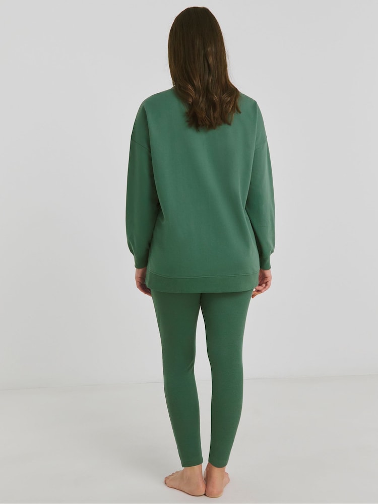 Simply Be Green Pretty Secrets Quarter Zip Leggings Lounge Set - Image 2 of 4