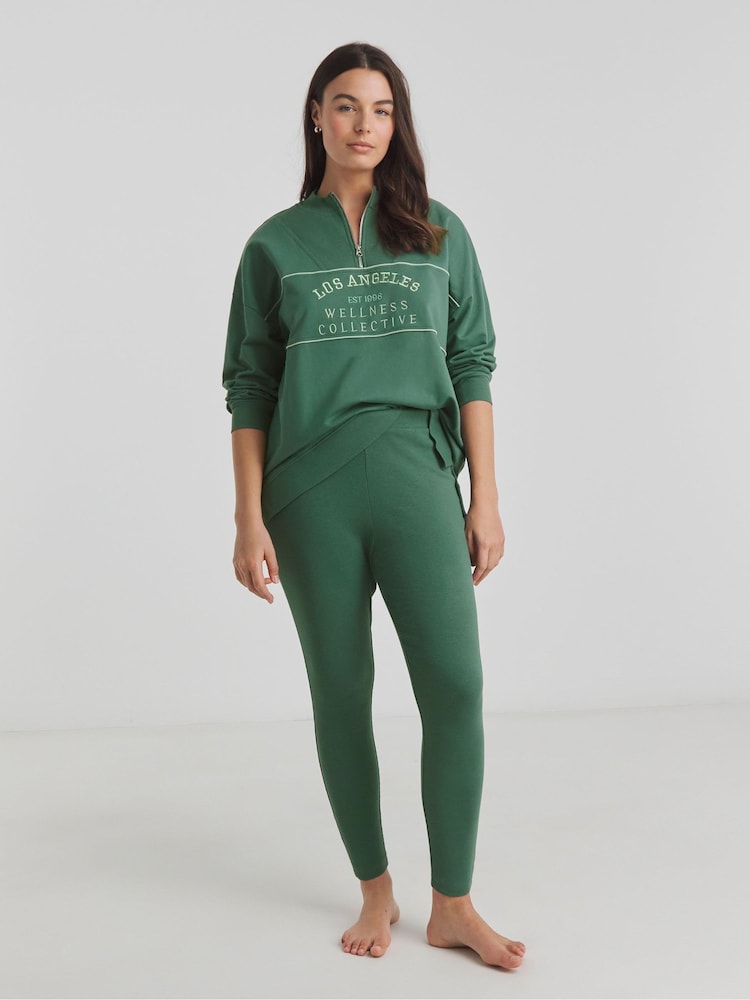 Simply Be Green Pretty Secrets Quarter Zip Leggings Lounge Set - Image 4 of 4