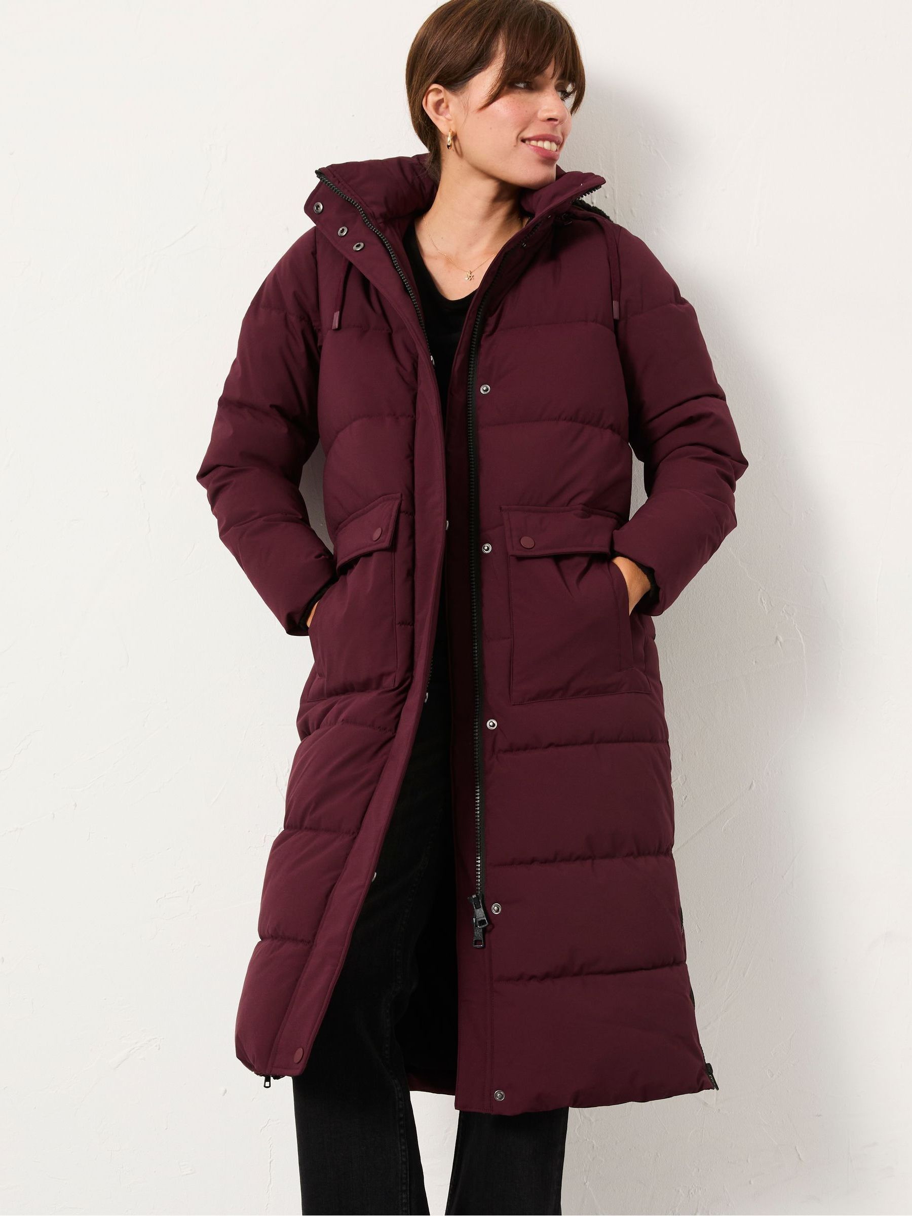 Fatface Harley Burgundy Red Longline Puffer Coat
