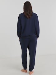 Simply Be Blue Bow Print Supersoft Sweatshirt Lounge Set - Image 2 of 4