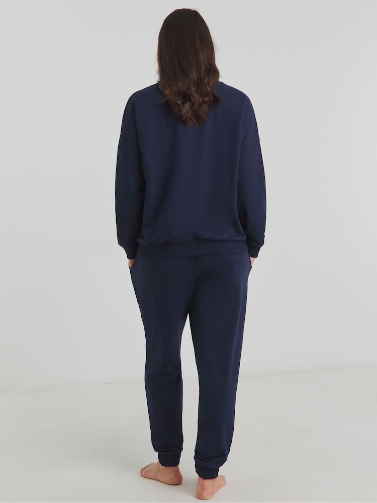 Simply Be Blue Bow Print Supersoft Sweatshirt Lounge Set - Image 2 of 4